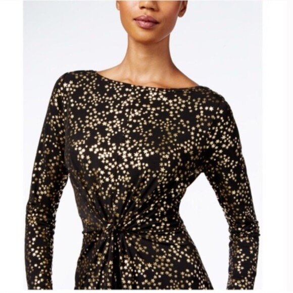 Michael Kors Black & Gold Metallic Stars Print Dress Size S - Picture 2 of 11